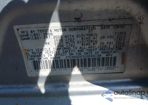 2001 Toyota Rav4 из США, поврежденный, VIN JTEHH20V310049158